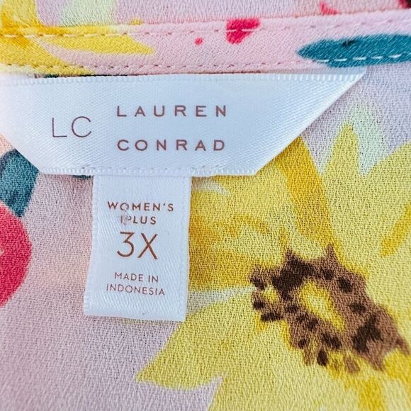 LC Lauren Conrad Ruffle-Neck Flutter-Sleeve Wrap Dress Plus Size 3XL Pink NWT - Picture 10 of 13